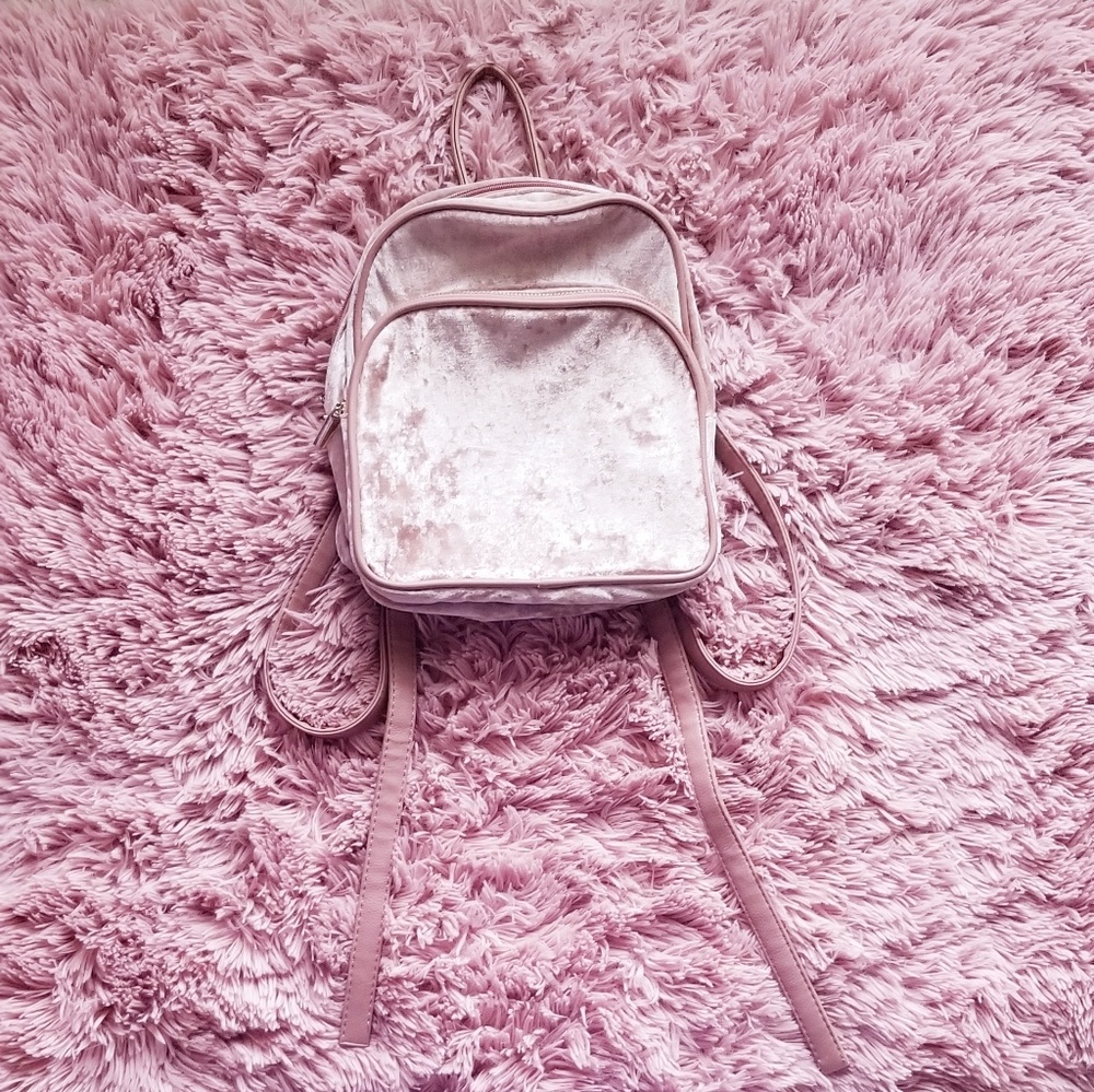 Pink Crushed Velvet Mini Bookbag